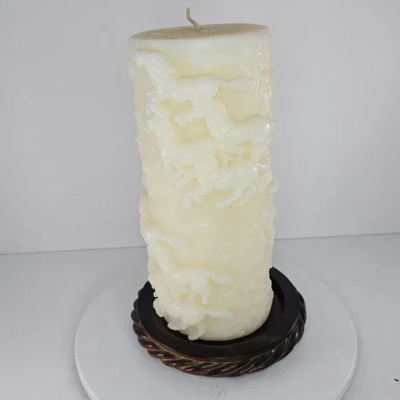 Decorative White Pillar Candle With Running Horses Design